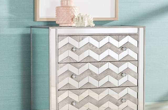 Mirrored Accent Dresser with Crystal Knobs: